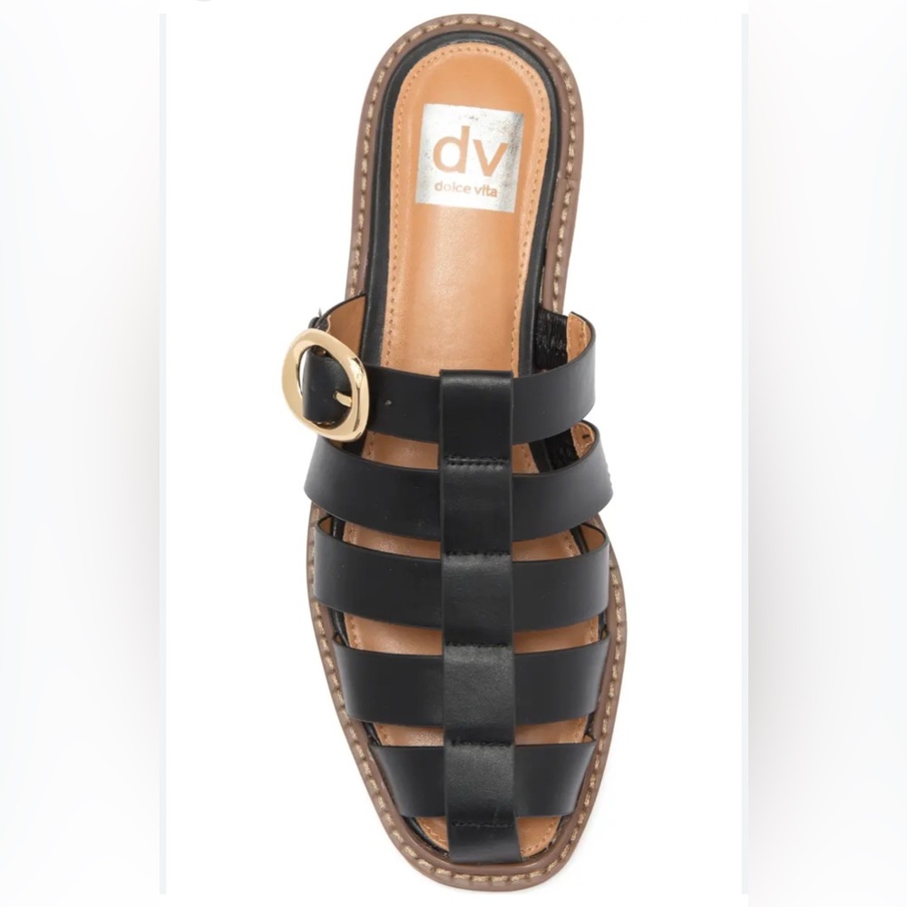 Dolce Vita Fyona Mule Black Sandals with Gold Buckle NWT’s Sz 8.5